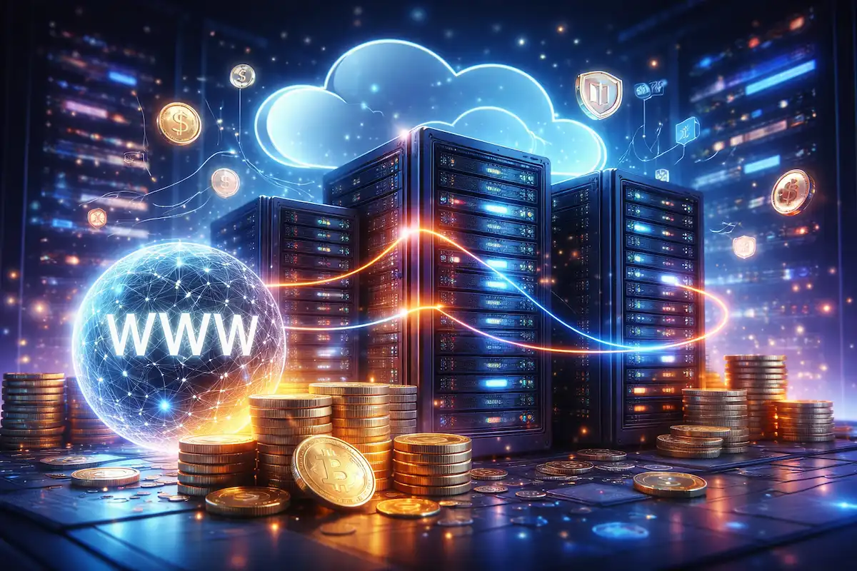 Ilustração quanto custa manter um site, incluindo hospedagem, domínio e manutenção em 2026.